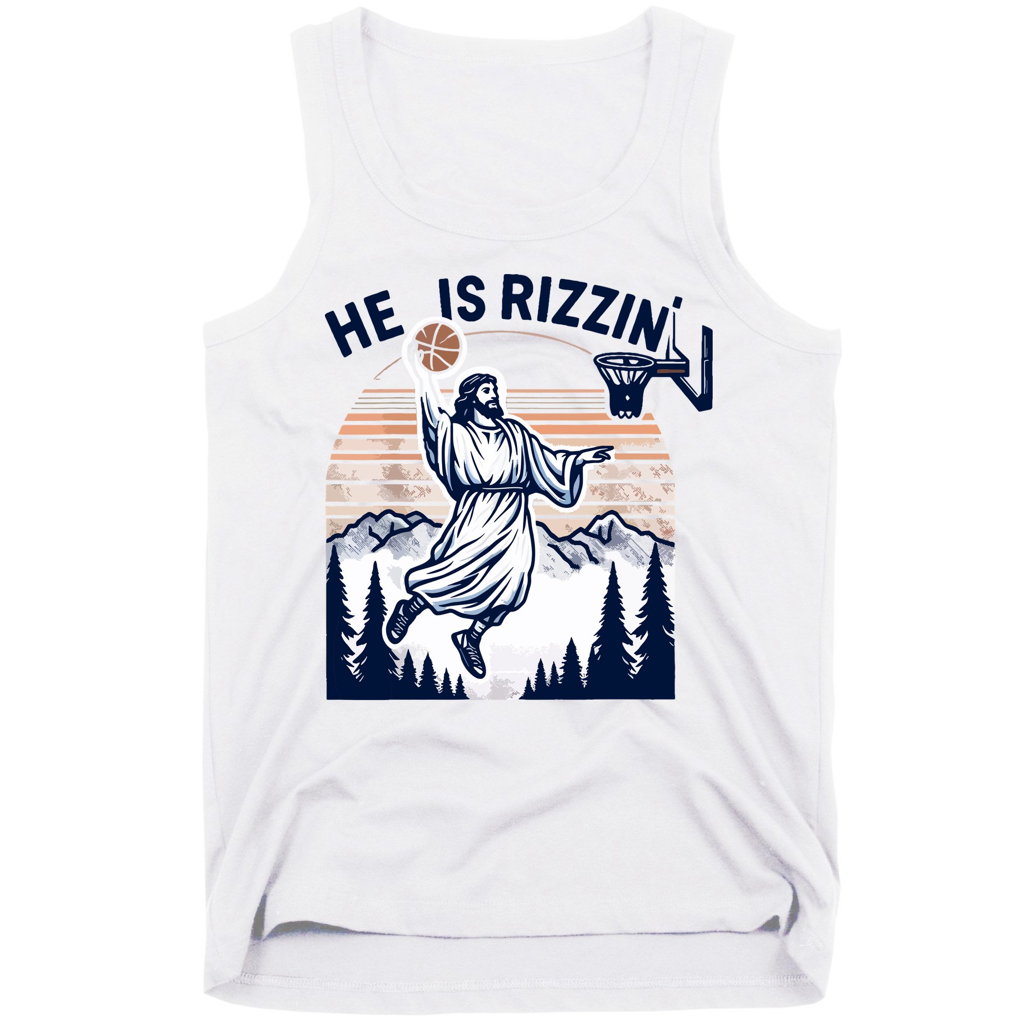 He Is Rizzin Basketball Jesus Retro Easter Christian Tank Top