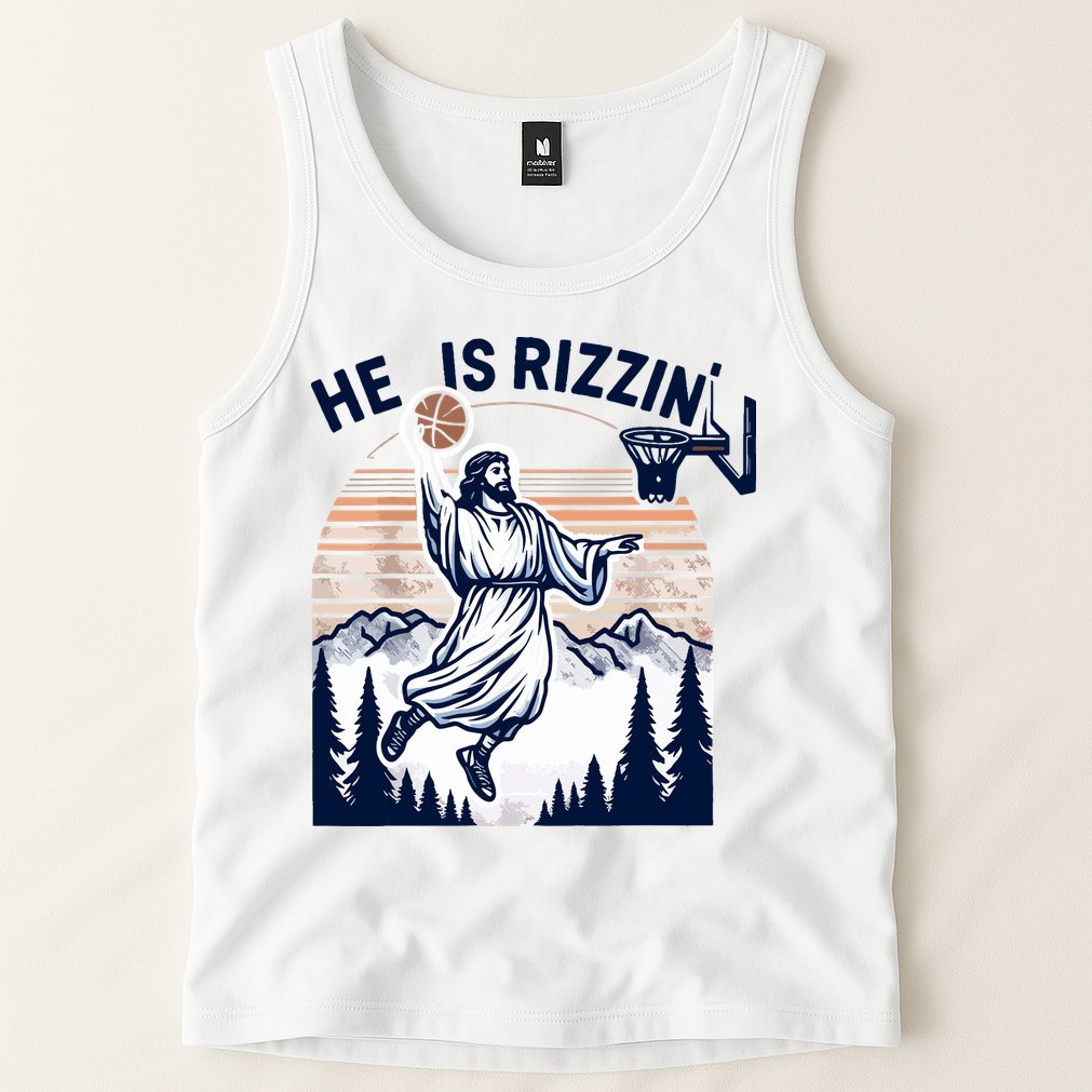 He Is Rizzin Basketball Jesus Retro Easter Christian Tank Top