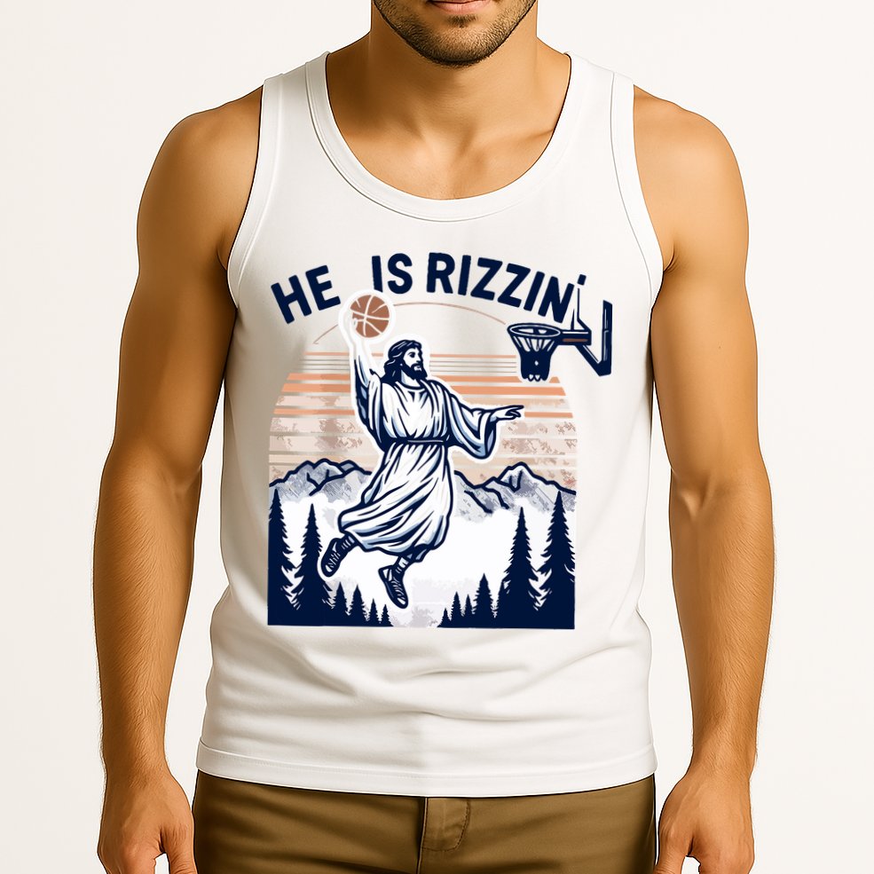 He Is Rizzin Basketball Jesus Retro Easter Christian Tank Top