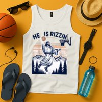He Is Rizzin Basketball Jesus Retro Easter Christian Tank Top