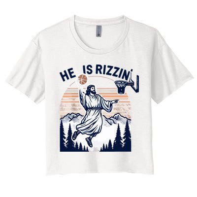 He Is Rizzin Basketball Jesus Retro Easter Christian Women's Crop Top Tee