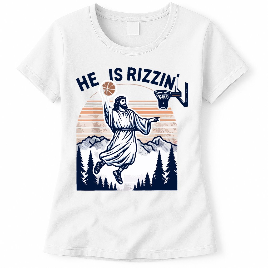 He Is Rizzin Basketball Jesus Retro Easter Christian Womens T-Shirt