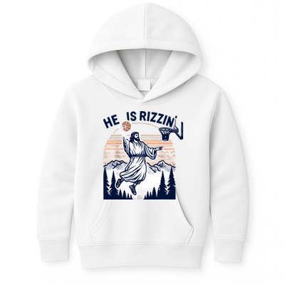 He Is Rizzin Basketball Jesus Retro Easter Christian Kids Hoodie