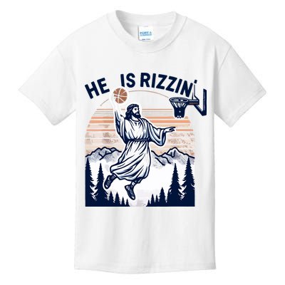 He Is Rizzin Basketball Jesus Retro Easter Christian Kids T-Shirt