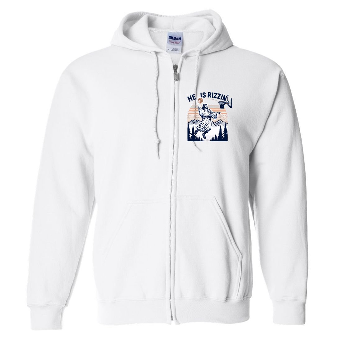 He Is Rizzin Basketball Jesus Retro Easter Christian Full Zip Hoodie