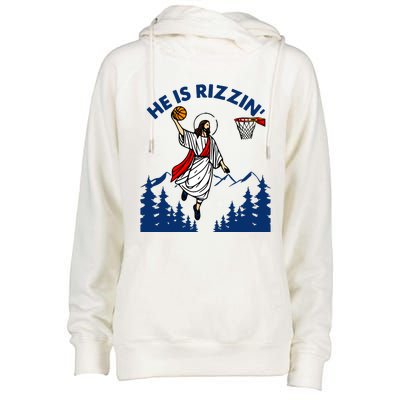 He Is Rizzin Jesus Basketball Easter Religious Womens Funnel Neck Pullover Hood