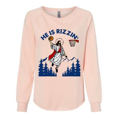 He Is Rizzin Jesus Basketball Easter Religious Womens California Wash Sweatshirt