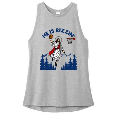 He Is Rizzin Jesus Basketball Easter Religious Ladies PosiCharge Tri-Blend Wicking Tank