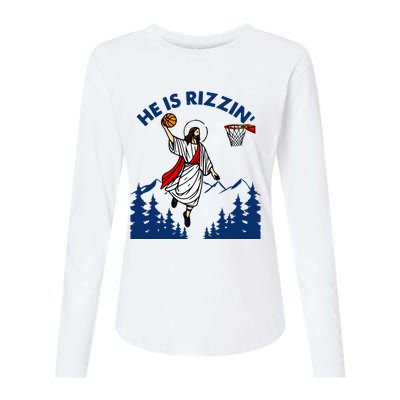 He Is Rizzin Jesus Basketball Easter Religious Womens Cotton Relaxed Long Sleeve T-Shirt