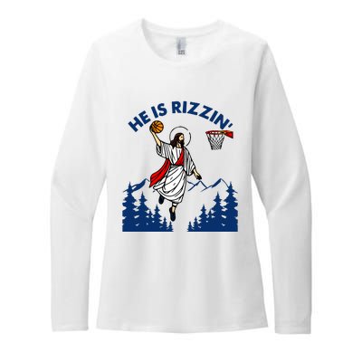 He Is Rizzin Jesus Basketball Easter Religious Womens CVC Long Sleeve Shirt