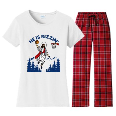 He Is Rizzin Jesus Basketball Easter Religious Women's Flannel Pajama Set