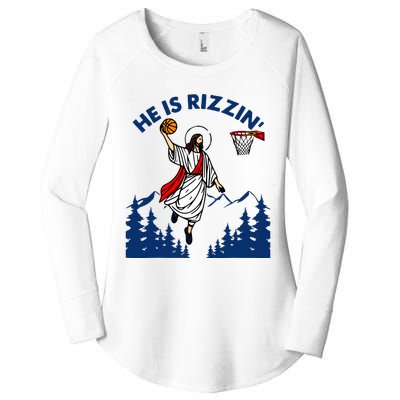 He Is Rizzin Jesus Basketball Easter Religious Women's Perfect Tri Tunic Long Sleeve Shirt