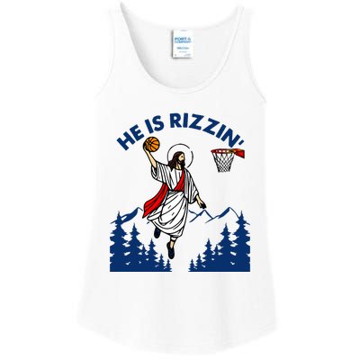 He Is Rizzin Jesus Basketball Easter Religious Ladies Essential Tank