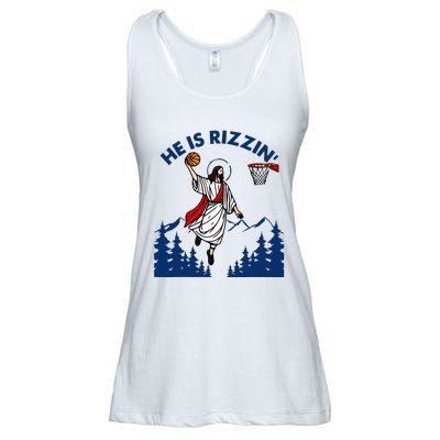 He Is Rizzin Jesus Basketball Easter Religious Ladies Essential Flowy Tank