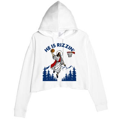 He Is Rizzin Jesus Basketball Easter Religious Crop Fleece Hoodie