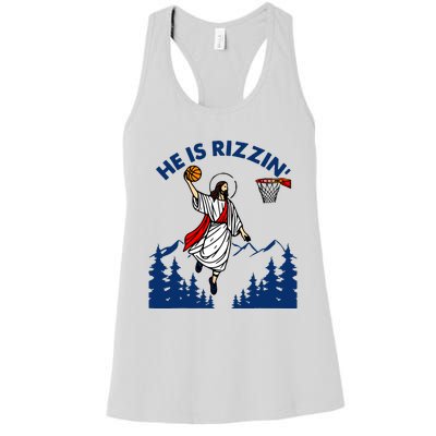 He Is Rizzin Jesus Basketball Easter Religious Women's Racerback Tank