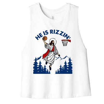 He Is Rizzin Jesus Basketball Easter Religious Women's Racerback Cropped Tank