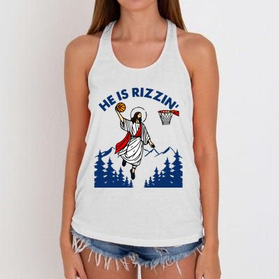 He Is Rizzin Jesus Basketball Easter Religious Women's Knotted Racerback Tank