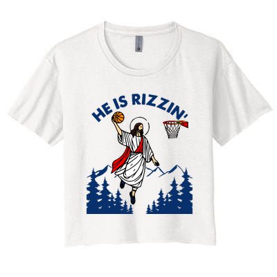 He Is Rizzin Jesus Basketball Easter Religious Women's Crop Top Tee