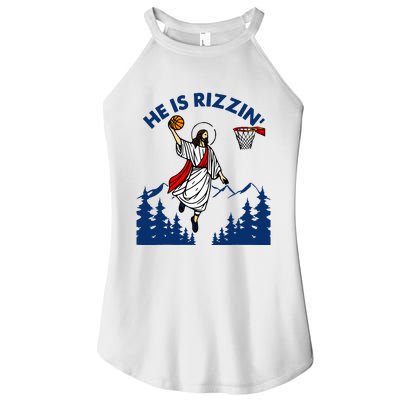 He Is Rizzin Jesus Basketball Easter Religious Women's Perfect Tri Rocker Tank