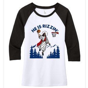 He Is Rizzin Jesus Basketball Easter Religious Women's Tri-Blend 3/4-Sleeve Raglan Shirt