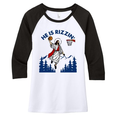 He Is Rizzin Jesus Basketball Easter Religious Women's Tri-Blend 3/4-Sleeve Raglan Shirt