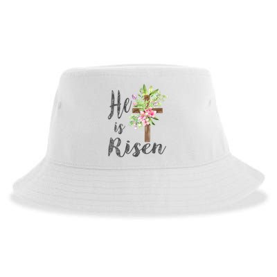 He is Risen Jesus Christian Easter Floral Wreath Women Girl Sustainable Bucket Hat