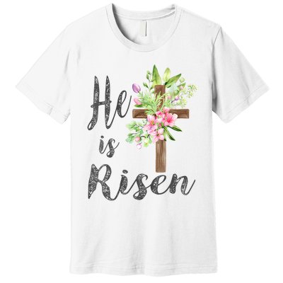 He is Risen Jesus Christian Easter Floral Wreath Women Girl Premium T-Shirt