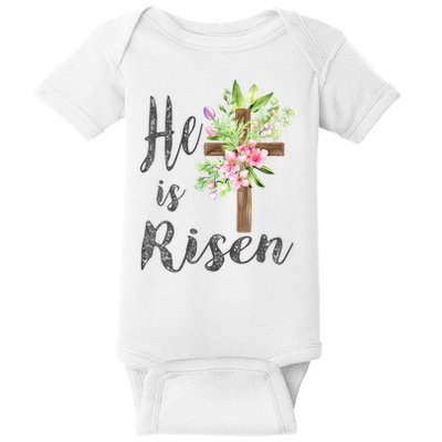 He is Risen Jesus Christian Easter Floral Wreath Women Girl Baby Bodysuit