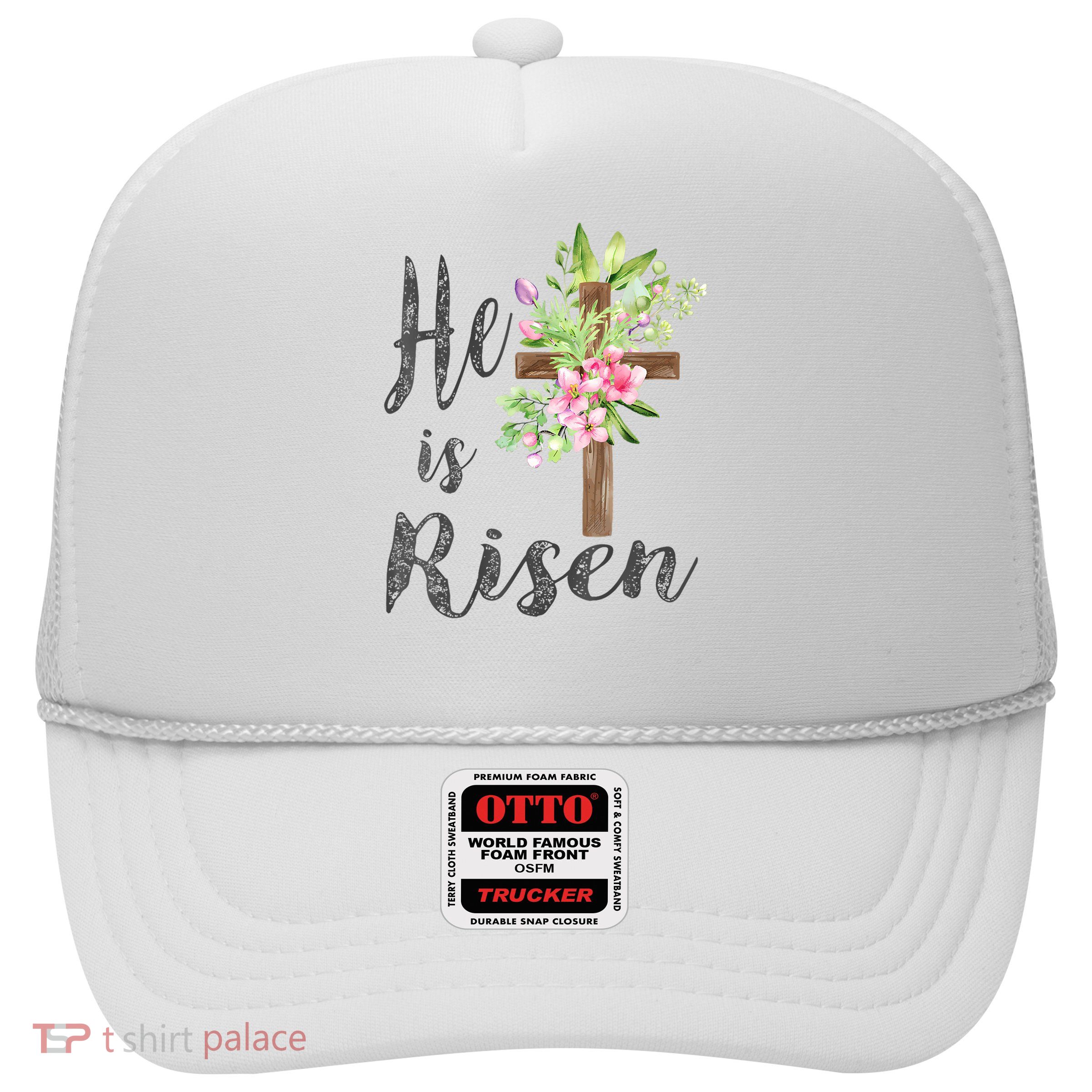 He is Risen Jesus Christian Easter Floral Wreath Women Girl Trucker Hat