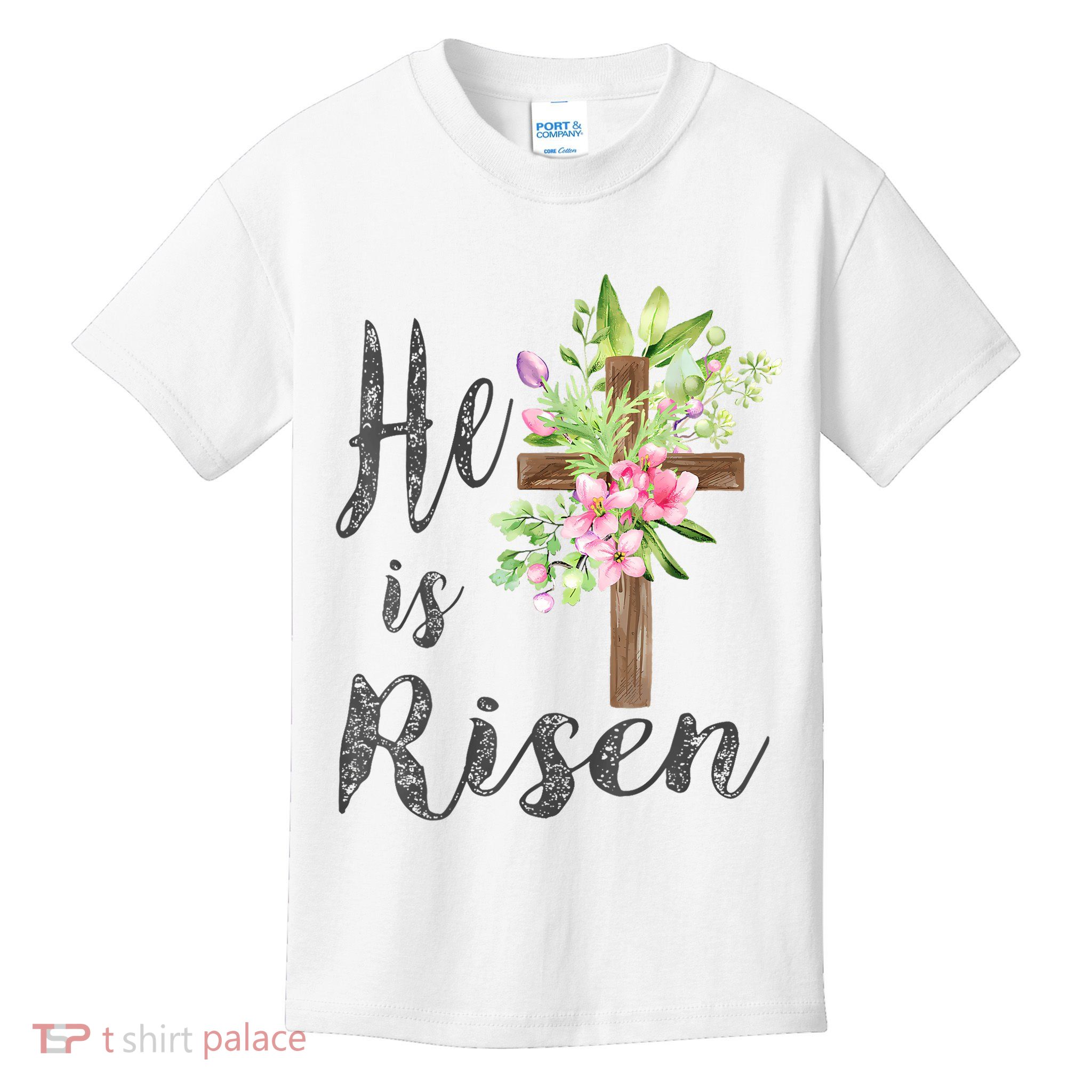 He is Risen Jesus Christian Easter Floral Wreath Women Girl Kids T-Shirt