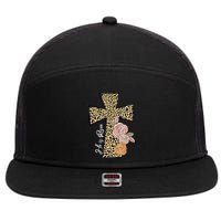 He Is Risen Leopard Easter Cross 7 Panel Mesh Trucker Snapback Hat
