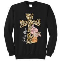 He Is Risen Leopard Easter Cross Sweatshirt