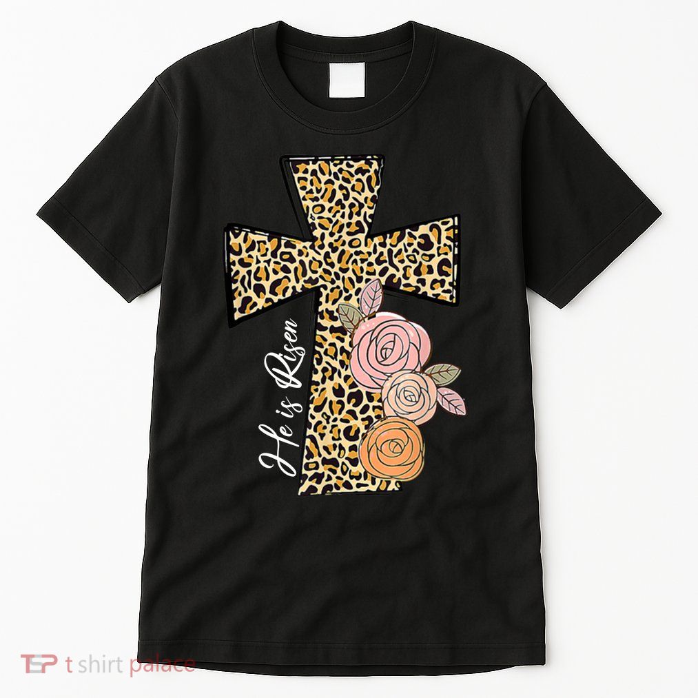 He Is Risen Leopard Easter Cross Tall T-Shirt