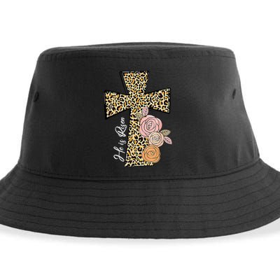 He Is Risen Leopard Easter Cross Sustainable Bucket Hat