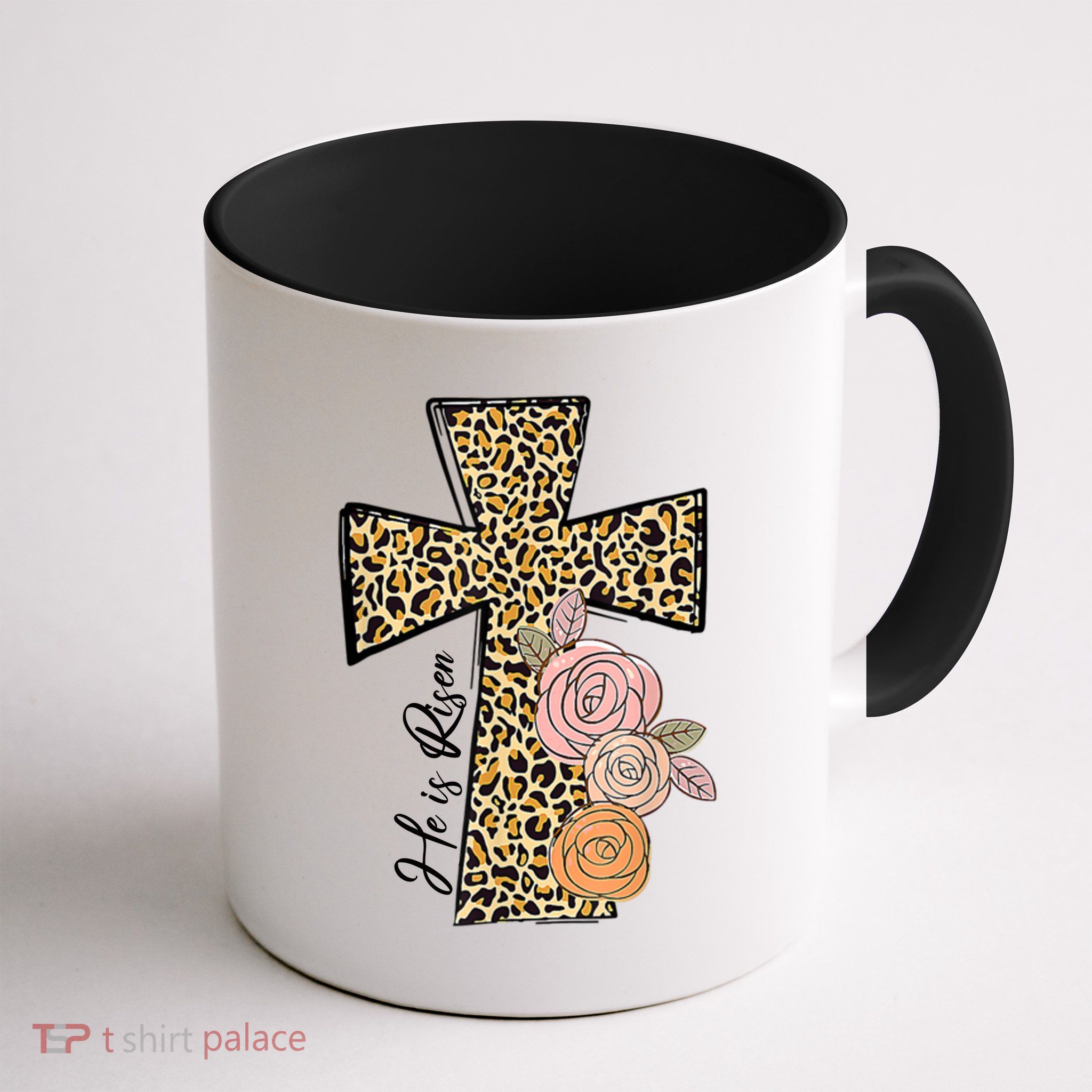 He Is Risen Leopard Easter Cross Mug