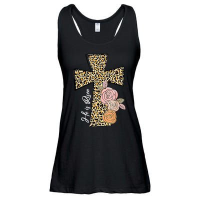 He Is Risen Leopard Easter Cross Ladies Essential Flowy Tank