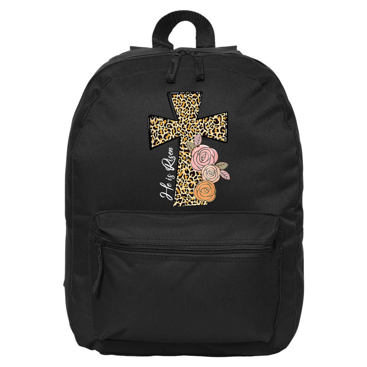He Is Risen Leopard Easter Cross 16 in Basic Backpack