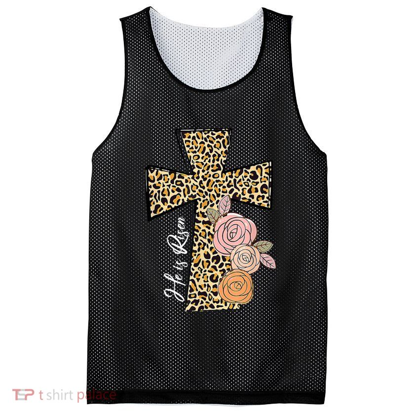 He Is Risen Leopard Easter Cross Mesh Reversible Basketball Jersey Tank