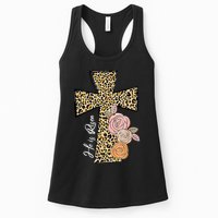 He Is Risen Leopard Easter Cross Womens Tank Top