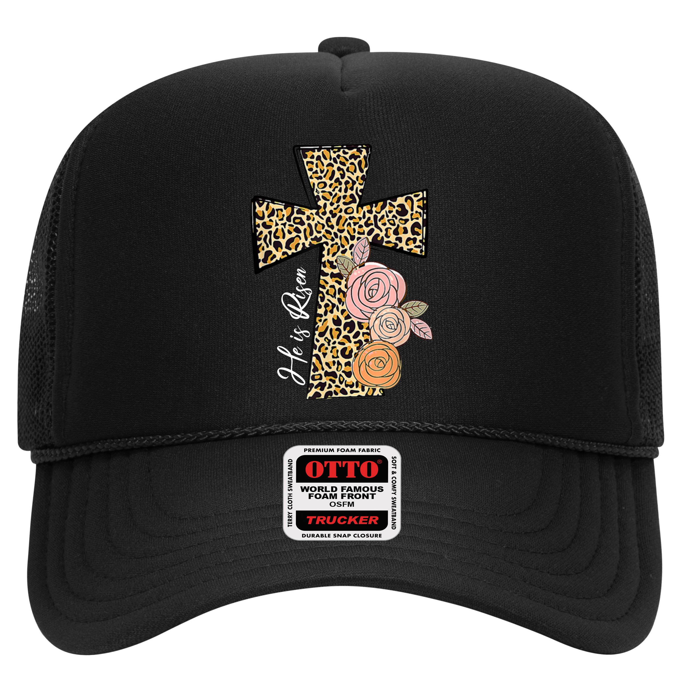 He Is Risen Leopard Easter Cross Hat