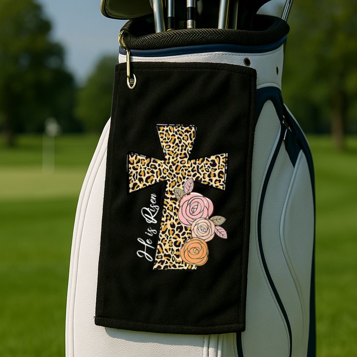 He Is Risen Leopard Easter Cross Golf Towel
