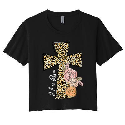 He Is Risen Leopard Easter Cross Crop Top