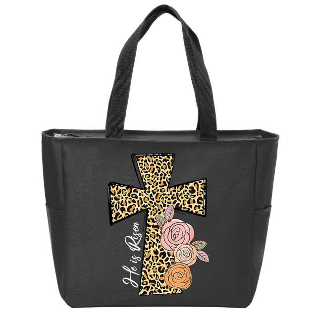 He Is Risen Leopard Easter Cross Zip Tote Bag
