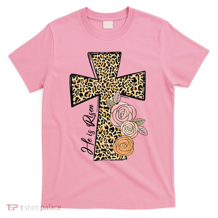 He Is Risen Leopard Easter Cross T-Shirt