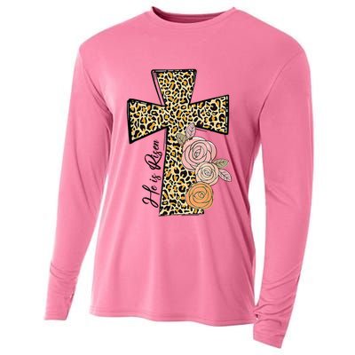 He Is Risen Leopard Easter Cross Cooling Performance Long Sleeve Crew