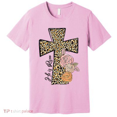 He Is Risen Leopard Easter Cross Premium T-Shirt