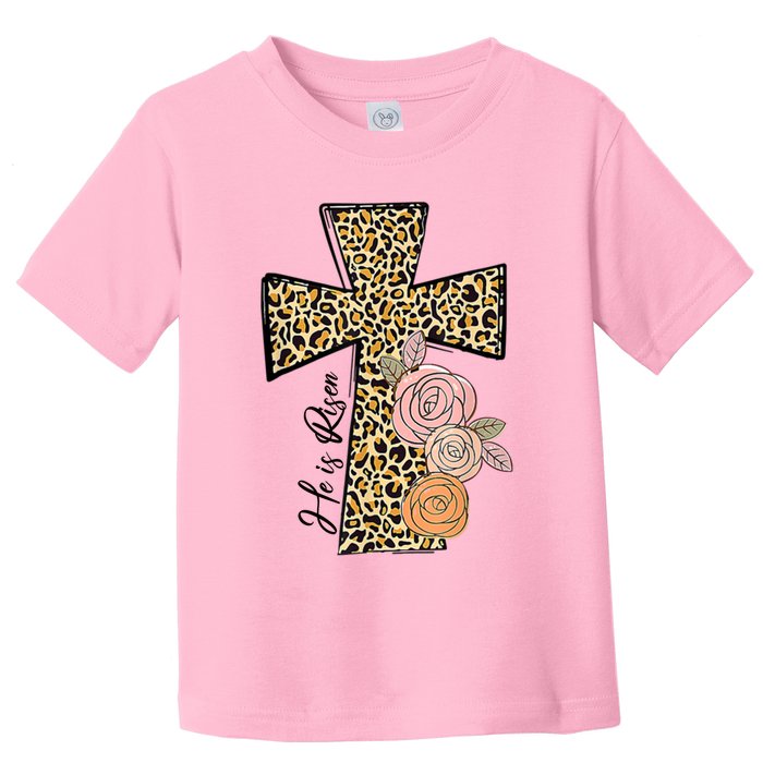 He Is Risen Leopard Easter Cross Toddler T-Shirt