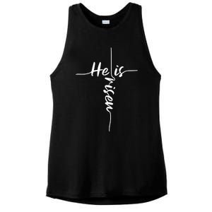 He Is Risen Easter Day Jesus Cross Religious Christian Bible Gift Ladies PosiCharge Tri-Blend Wicking Tank