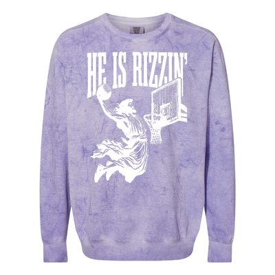 He Is Rizzin Funny Jesus Basketball Colorblast Crewneck Sweatshirt